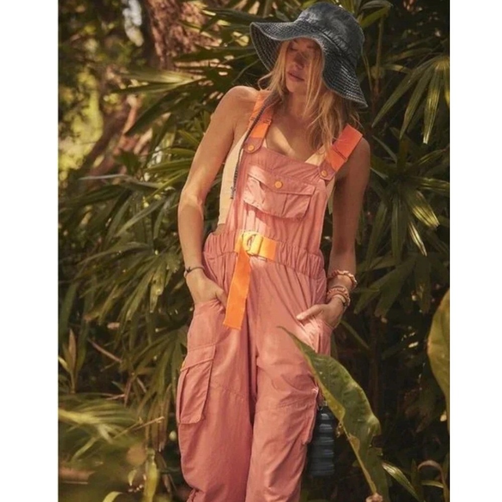 Free People Movement Morning Meadow Overalls Small Pink Orange Cargo Gorpcore - Picture 3 of 11